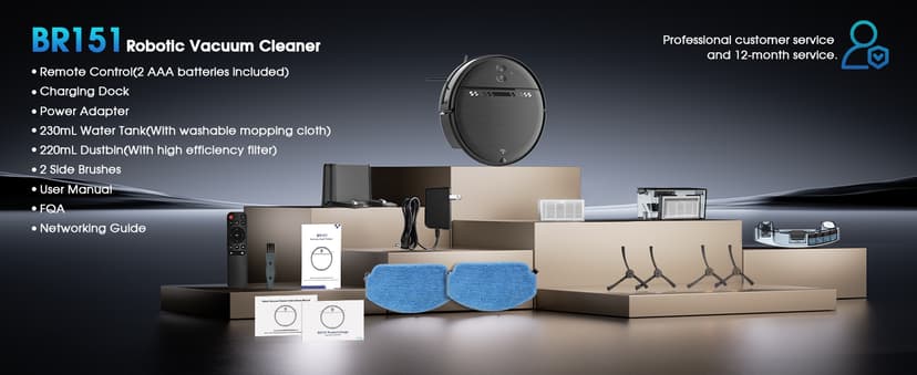 Robot Vacuum and Mop, 2-in-1 Robotic Vacuums Cleaner with Smart Max Strong Suction, WiFi/App/Alexa Voice Control, Obstacle Avoidance, for Pet Hair, Carpets and More