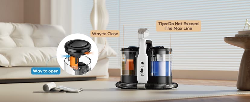 Upholstery Cleaner Machine, Powerful Suction & Portable Spot Remover, Deep Stain Cleaning for Carpet, Pets, Stairs, Car Seat, Couch, with Dual Size BrushHead and Cleaning Solutions