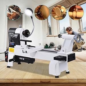 CXRCY 12" x 18" Wood Lathe, Powerful Benchtop Wood Lathe Machine 3/4 HP Infinitely Variable Speed 650-3800 RPM with Lathe Belt & Goggle for Woodworking, Woodturning (Model:WL460-12VF)