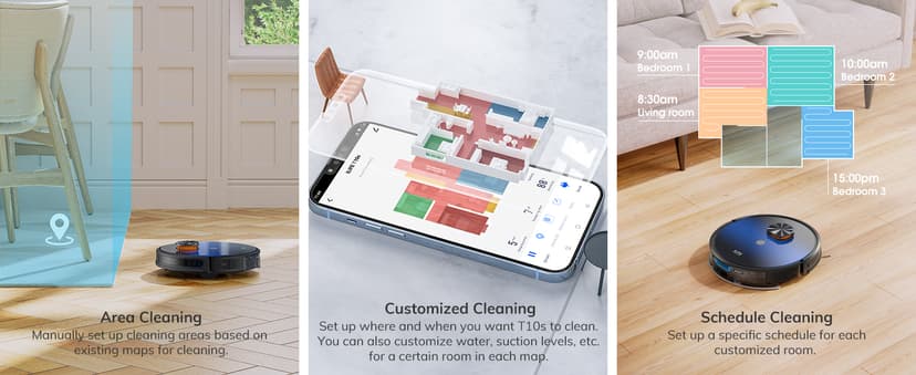 ILIFE Robot Vacuum and Mop Combo, Self Emptying for 60 Days of Cleaning, 3000Pa Suction and Lidar Navigation, Smart Mapping, Wi-Fi/App/Alexa Control, for Pet Hair Carpet Hard Floor, T10s