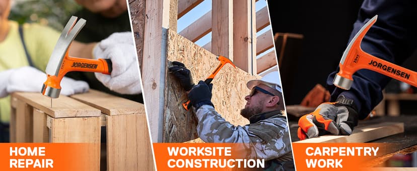 Jorgensen 20 oz Straight Claw Hammer with Magnetic Nail Holder, Rip Claw Hammer with Milled Face & Shock Absorbing Grip, Heavy Duty One-piece Forged Hammer