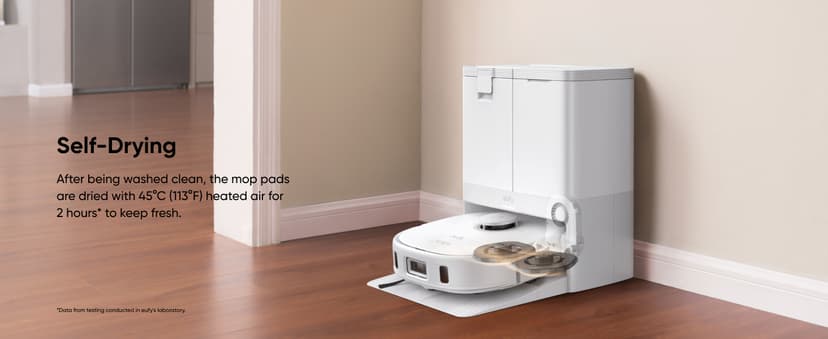 eufy X10 Pro Omni Robot Vacuum and Mop Combo, 8,000 Pa Suction, Dual Mops with 12 mm Auto-Lift and Carpet Detection, AI Obstacle Avoidance, Auto Mop Washing, Auto Drying, Self-Emptying, White