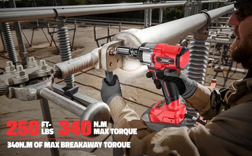 Cordless Impact Wrench Compatible with Milwaukee 18v Battery: 250Ft-lbs(340N.m) 3/8" Brushless Electric Impact Gun, 2400RPM High Torque Impact Driver, Power Impact Wrench, Bare Tool