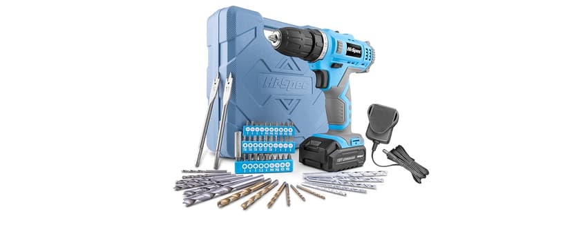 Hi-Spec Cordless Drill Set 50pc 12V Electric Power Driver in a Toolbox Case. Includes Rechargeable Battery, Power Screwdriver Bits, Wood, Metal, and Masonry Drill Bit Set Accessories