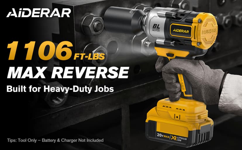 20V Cordless Impact Wrench for DeWalt Battery, 1500Nm (1106 Ft-Lbs) 1/2" Brushless Impact Gun, 3-Speed High Torque Power Tool for Tire Removal, Rusted Bolts, Heavy Equipment(No Battery)