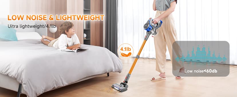 Cordless Vacuum Cleaner for Home - Powerful, 45Kpa Stick Vacuums Lightweight with Detachable Battery Display, Max 45Mins Runtime, 8 in 1 Handheld Vacuum for Hardfloor & Carpets Pet Hair