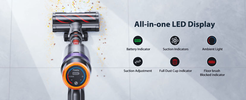 Cordless Vacuum Cleaner, 450W/40KPA 55 Mins Stick Vacuum Cleaner with LED Touch Display, Lightweight Handheld Vacuum Cleaners for Home, Carpet, Pet Hair and Hardwood Floors