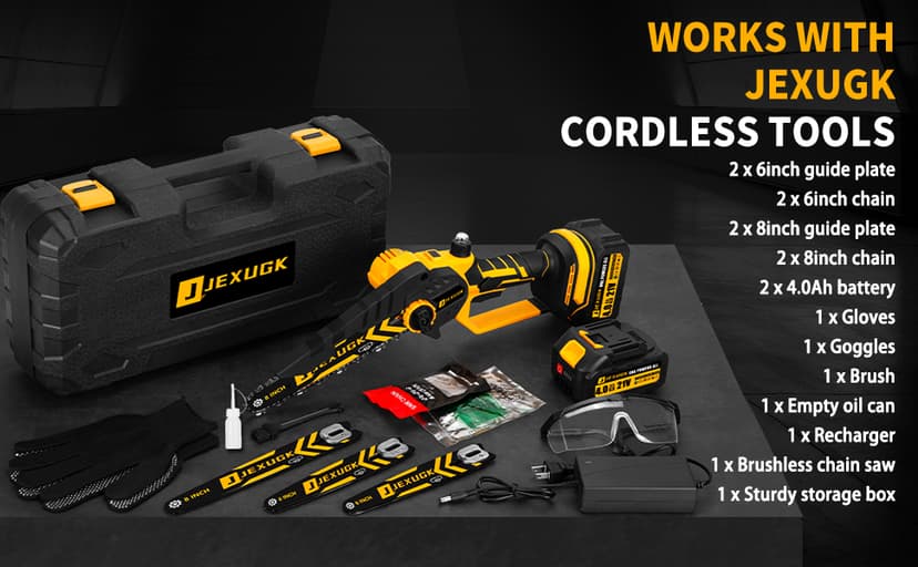 Brushless Mini Chainsaw, 8" & 6" Hand Held Cordless Chain Saw with 2 x 4.0Ah Battery, Portable Small Electric saw Cordless with 4 Chain Guide, Mini Motosierra for Tree Pruning Wood Cutting