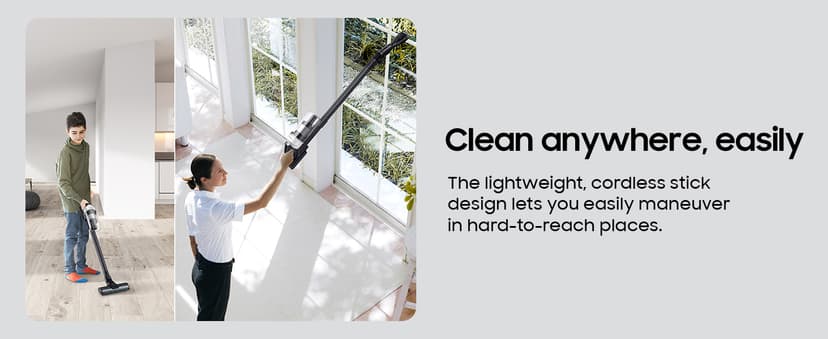 SAMSUNG Jet 85 Cordless Stick Vacuum, Lightweight w/Jet Dual Brush, Anti-Tangle Pet Tool, Removable Battery, Powerful Cleaning for Hardwood Floors, Carpets, Area Rugs, VS20C8522TW, Misty White