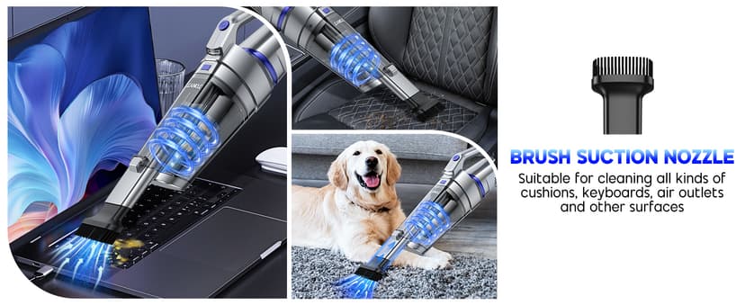 JONYJ Handheld Vacuum Cordless, 16000PA Strong Suction Hand Held Car Vacuum Cleaner, Portable Hand Vacuum Rechargeable with Multi-Nozzles & LED Light for Home, Car, Office, Pets