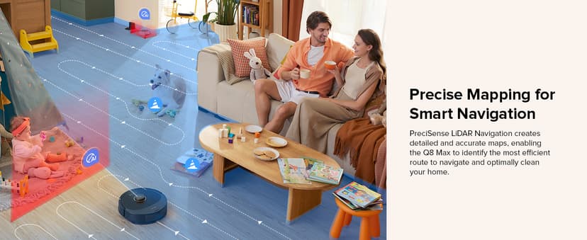 roborock Q8 Max Robot Vacuum and Mop Cleaner, DuoRoller Brush, 5500Pa Strong Suction, Lidar Navigation, Obstacle Avoidance, Multi-Level Mapping, Perfect for Pet Hair