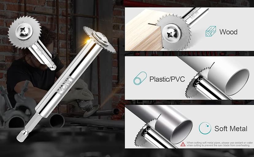 LitKiwi PVC Pipe Inside Cutter(4Pcs Saw Blades) with 1/4" Hex Shank,Plumbing Inside Cutter Internal Plastic Pipe Cutter,1-1/4" & 1-3/4" Or Larger Diameter, with Wire Saw