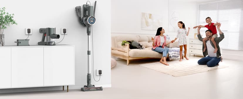 Cordless Vacuum Cleaner, 350W 35KPA 100Mins Runtime Powerful Stick Vacuum for home with Self-Standing, Touch Screen, Rechargeable Handheld Vacuum for Home/Pet Hair/Carpets/Hard Floors(2 Batteries)