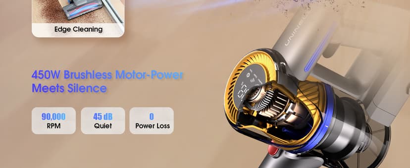 UNINELL HOME Cordless Vacuum Cleaner,45000Pa/450W Vacuum Cleaners for Home with 60Mins Runtime,Lightweight Anti-Tangle Stick Vacuum,Wall-Mount Charging,Vacuum Cordless with Attachments for Pet Hair