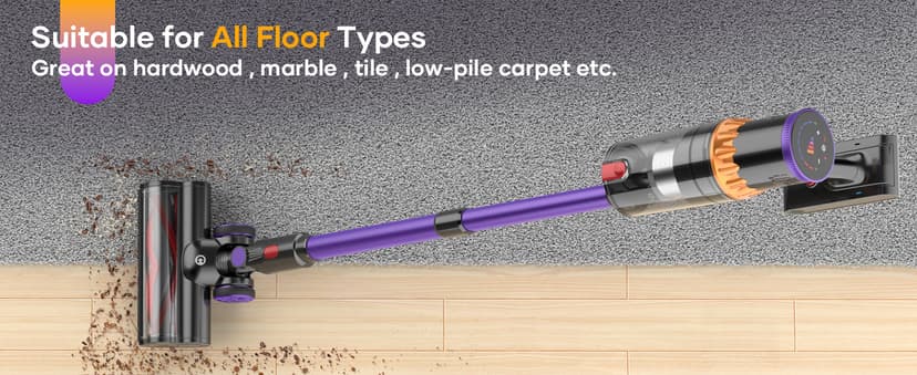 Cordless Vacuum Cleaner, 550W/45Kpa Stick Vacuum with Smart Display, MAX 65Mins Runtime Vacuum Cleaners for Home, Auto Mode & Anti-Tangle Lightweight Vacuum for Pet Hair/Carpet/Floor