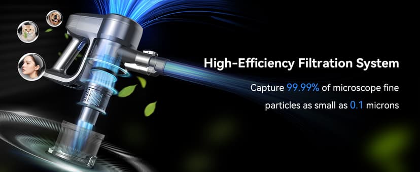 Cordless Vacuum Cleaner, 8-in-1 Lightweight Stick Vacuum with Powerful Suction, Self-Standing, 40 Mins Max Runtime, Rechargeable Vacuum Cleaners for Home, Hardwood Floor, Carpet, Pet Hair N3S