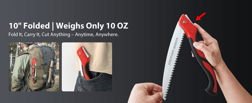 10 Inch Folding Saw Laser-Cut Teeth Pruning Saw for Tree Trimming, D2 Steel Hand Saws for Wood Cutting, 7 TPI Wood Saws Hand For Camping, Bushcraft, Gardening, Outdoor, Heavy-duty Garden Tool