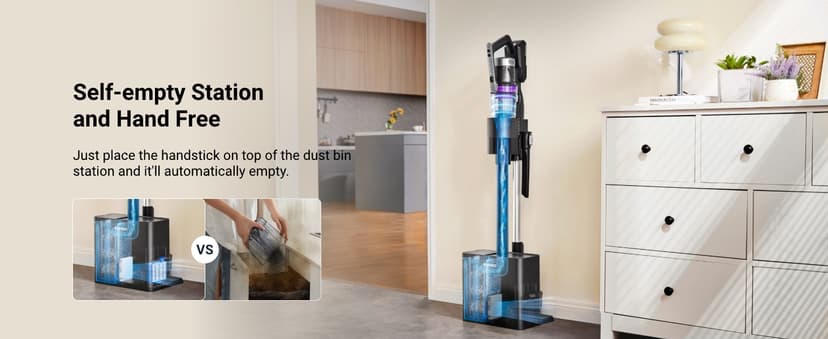 Eureka Cordless Vacuum Cleaner Lightweight, Stick Vacuum Rechargeable for Hardwood, Pet Hair, Blue w/Clean Station, Stylus Elite NEC490SE