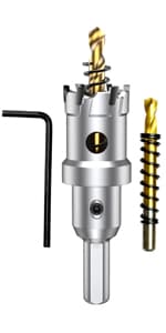 ASNOMY Tungsten Carbide Tipped Hole Saw Drill Bit for Hard Metal, 4 Inch T.C.T Hole Saw Cutter with 2pcs Titanium-Plated Pilot Drill bit for Metal, Stainless Steel, Iron, Wood, Plastic