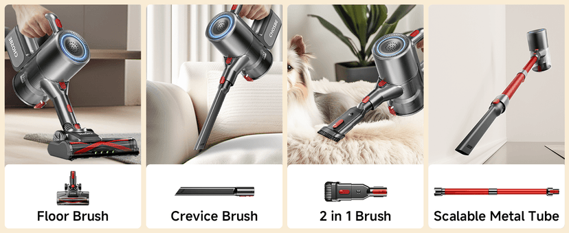 Cordless Vacuum Cleaner, 500W/40Kpa Stick Vacuum with 45Mins Runtime, Self-Standing Vacuum Cleaners for Home, Anti-Tangle, 1.5L Dust Cup, Rechargeable Vacuum for Hardwood Floor Carpet Pet Hair