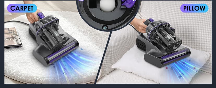Mattress Vacuum Cleaner, 16Kpa Bed Vacuum Vleaner 253.7nm UV-C Light, 145°F Heat, HEPA Filter & Ultrasonic, Versatile Handheld Vacuums for Bed, Sofa, Couch, Crib (Corded,600W)