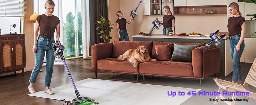 Cordless Vacuum Cleaner, 10 in 1 Stick Vacuum with Powerful Suction, Hose, Green LED Light, Anti-Tangle Brush, Lightweight Rechargeable Vacuum Cleaner for Home, Hardwood Floors, Carpets