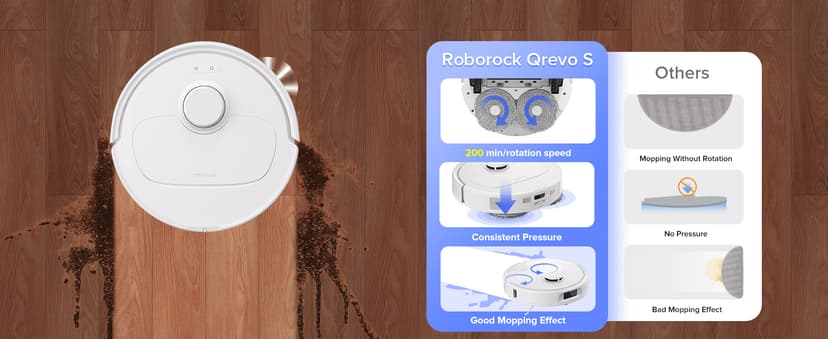 roborock Qrevo S Robot Vacuum and Mop, Self-Drying, Auto Mop Washing, 7000Pa Suction, Self-Emptying & Refilling, 10mm Mop Lifting, 200RPM Spinning Mops, Smart Obstacle Avoidance, White