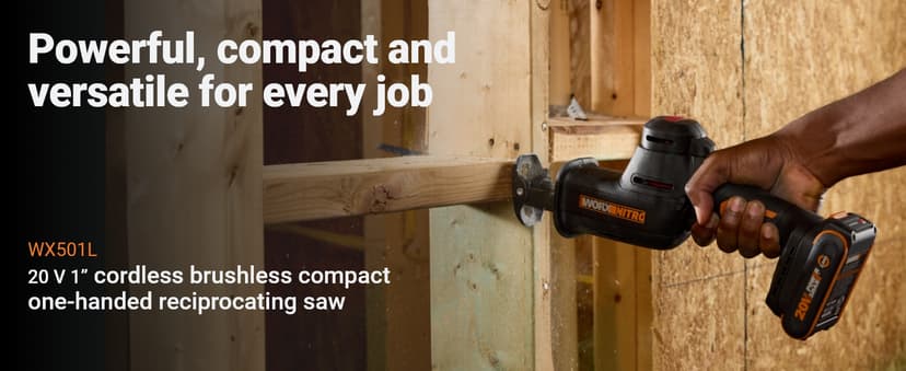 WORX 20V Cordless Reciprocating Saw for Wood, 1" Stroke Length, Brushless Motor, Lightweight Design WX501L