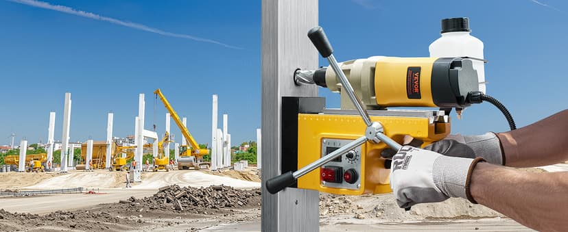 VEVOR Magnetic Drill, 1450W Motor 2 in Boring Diameter, 2878 lbf Electric Mag Drill Press, with 6 Coring Bits, Variable Speed, Drilling Machine for Metal Surface, Home Improvement Industry, Yellow