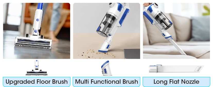 Cordless Vacuum Cleaner, Brushless Motor Powerful Suction Stick Vacuum, LED Display, with 2500 mAh Detachable Battery, 45 Mins Runtime Vacuum Cleaners for Home/Pet Hair/Hardwood/Carpets, Blue