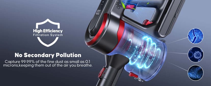 Cordless Vacuum Cleaner, 450W 40KPA Up to 55 Mins Cordless Stick Vacuum Cleaner with Charging Station, LED Touch Display, Anti-Tangle Handheld Vacuum Cleaners for Home/Pet Hair/Carpets/Floors