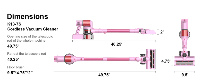 Pink Cordless Vacuum Cleaner, 45Kpa/550W/60 Mins Runtime Stick Vacuum with Self-Standing and Touch Screen, Anti-Tangle Wireless Vacumm, Vacuum Cleaners for Home/Pet Hair/Carpets/Floors