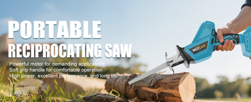 Cordless Reciprocating Saw 20V with 2 Batteries & Charger, Variable Speed 0-3000SPM, Tool-Free Blade Change, Includes 4 Saw Blades for Wood, Metal, PVC and Tree Cutting