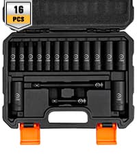 BOEN Pro 1/2" Drive Metric Deep Impact Socket Set, 21-Piece CR-MO &CR-V Steel, Upgraded Torque & Durability, 10mm-24mm, Includes Extension Bars, Universal Joint, Adapter – Meets ANSI