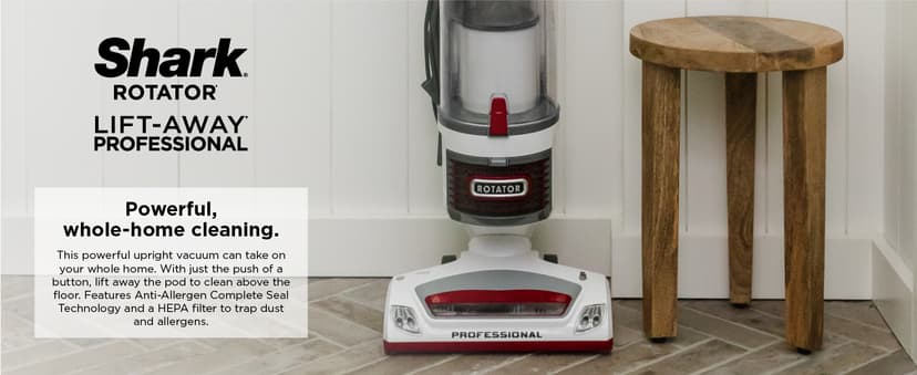 Shark NV501 Rotator Professional Lift-Away Upright Vacuum with HEPA Filter, Swivel Steering, LED Headlights, Wide Upholstery Tool, Dusting Brush & Crevice Tool, White/Red