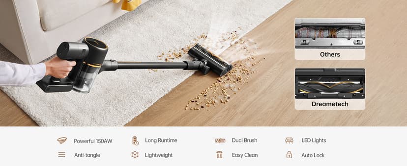 DREAME R10 Pro Cordless Vacuum Cleaner for Home, 6-in-1 Cordless Stick Vacuum Rechargeable, 65Mins Runtime, Powerful Suction, Wireless Vacuum Cleaner for Hardwood Floor, Carpet, Tile, Pet Hair, Black