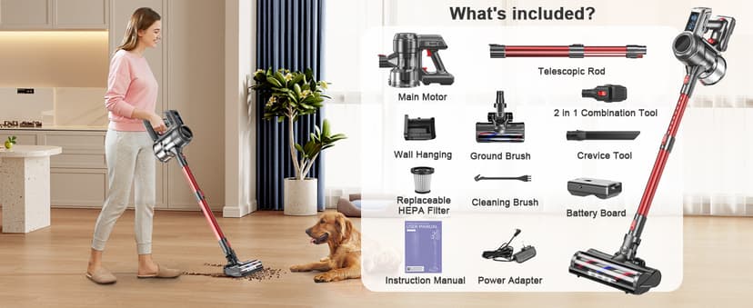 Cordless Vacuum Cleaner, 40Kpa 450W Powerful Stick Vacuum with 50Mins Runtime, Smart Display Vacuum with 1.5L Dust Cup,Vacuum Cleaners for Home with Brushless Motor for Hardwood Floor Carpet, Pet Hair