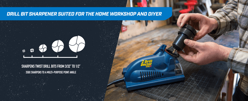 Drill Doctor DD350X Drill Bit Sharpener - 3/32" to 1/2" - Electric Sharpener - High Speed & Portable - for Steel, Masonry, Carbide & Tin-Coated Bits