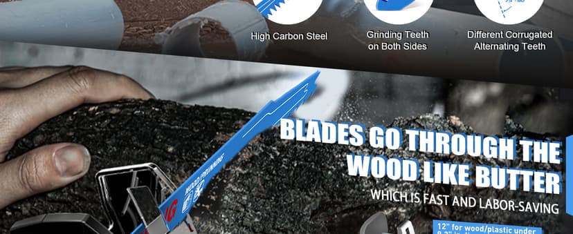 Wood Pruning Reciprocating Saw Blades 9 Inch Sawzall Blades for Trees High Carbon Steel Pruning Blade for Reciprocating Saw (5 Pack/5TPI)