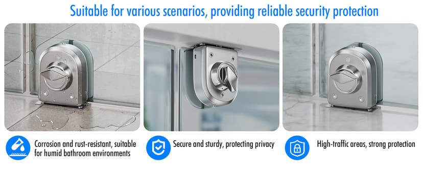 Ranbo Frameless Glass Door Floor Lock, Clamp-On No-Drill, 304 Stainless Steel, Fits 3/8"–1/2" (10–12 mm) Swing/Sliding Doors — Ideal for Office, Entrance,Storefront,Top or Bottom Mount,Brushed Nickel