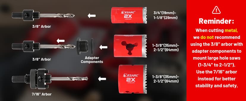 EZARC Hole Saw Kit, 16Pcs Bi-Metal Hole Saw Set with 3/4"-2-1/2"(19-64mm), Mandrels, Drill Bits, Installation Plate, Hex Key with Storage Case, Ideal for Wood, Metal, Plywood, PVC Board