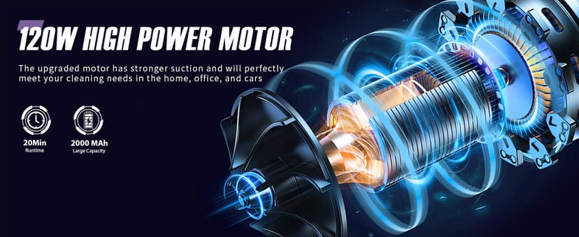 Handheld Vacuum Cordless - Car Vacuum Portable & Small Vacuum Cleaner with 6KPa Suction, USB Vacuum Cordless Rechargeable, HEPA Filter, LED Light for Pet Hair, Home, Car, Office - Includes Accessories