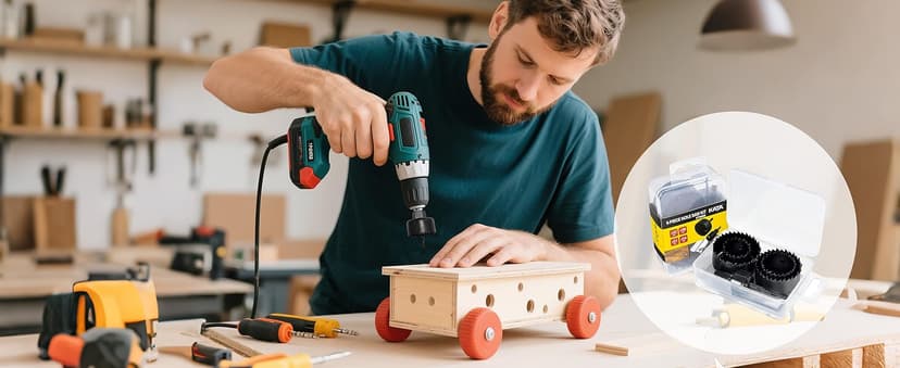 KATA 6PCS Hole Saw Kit 1-1/4" to 2-1/8"(32-54mm) Hole Saw Set in Case with Mandrels and Hex Key for Soft Wood, PVC Board, Plywood