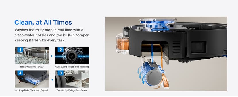 ECOVACS DEEBOT T80 Omni Robot Vacuum and Mop, 18,000Pa Suction, OZMO™ Roller Real-Time Mop Washing, Self-Emptying, Hot Air Drying, AI Navigation, Anti-Tangle Brush, for Pets, Carpets & Hard Floors