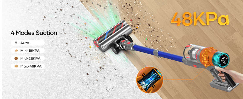 Cordless Vacuum Cleaners for Home,8-in-1/65Min/600W/48Kpa Powerful Suction,Self-Standing Cordless Stick Vacuum Cleaner,Lightweight Anti-Tangle Rechargeable Vacuum for Floor/Carpet/Pet Hair/Car