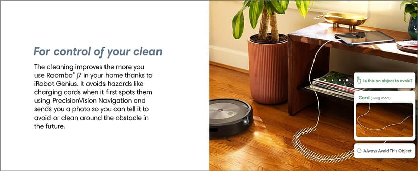 iRobot Roomba j7+ (7550) Self-Emptying Robot Vacuum – Uses PrecisionVision Navigation to Identify & Avoid Objects Like Socks, Shoes, & Pet Waste, Smart Mapping, Self-Empty for Up to 60 Days