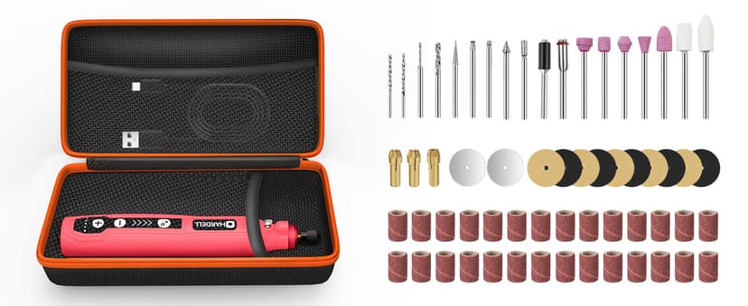 HARDELL Mini Cordless Rotary Tool, 5-Speed 3.7V Rechargeable Rotary Tool Kit with 61 Accessories, USB Charging Multi-Purpose DIY Tool for Sanding, Polishing, Drilling, Engraving, Woodworking