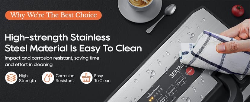Upgraded Vacuum Sealer for Liquid, SEATAO 90Kpa Vacuum Sealer Machine for Dry/Moist/Liquid Food, Easy-Lock Handle, Double Heat Seal, Built-in Cutter and Bag Storage & Removable Drip Tray