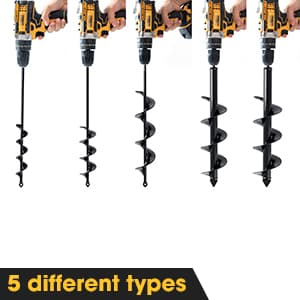 VASGOR Set of 5 Auger Drill Bit for Planting (1.6x16", 2x16", 2.6x16", 3x16", 3.5x16") - Easy Planter Garden Auger - Bulb & Bedding Plant Augers - Post Hole Digger for 3/8” Hex Drive Drill