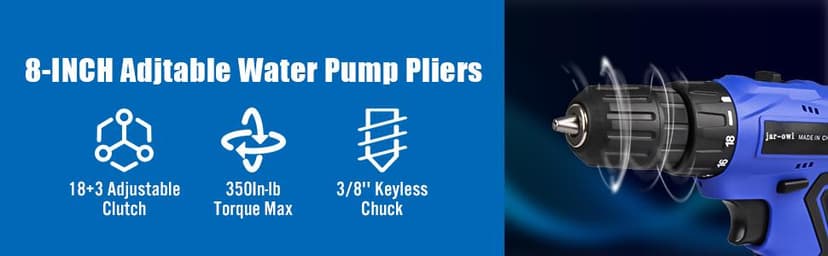 jar-owl 21V Tool Set with Drill, 350 in-lb Torque, 0-1350RMP Variable Speed, 10MM 3/8'' Keyless Chuck, 18+1 Clutch, 1.5Ah Li-Ion Battery & Charger for Home Tool Kit